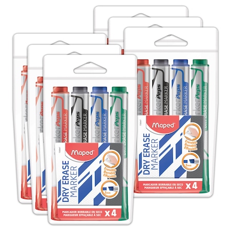 Maped Marker Peps Dry Erase Jumbo Marker, Chisel Tip, 4 Colors, 24PK 735547